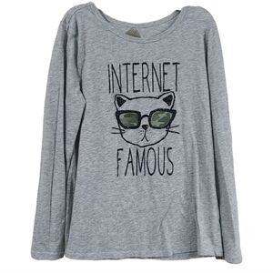 Justice Girls 8 Gray Long Sleeve INTERNET FAMOUS Cat Camo Shades Shirt T-Shirt
